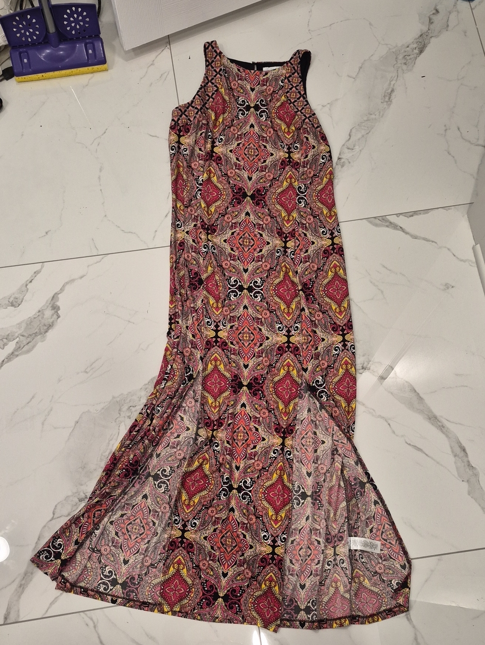 London Times Pink Multi-Pattern Sleeveless Maxi Dress